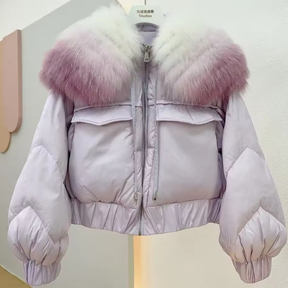 White Goose Down Coat Real Fox Fur Collar Coat Thick Fashion 2025 New Winter - Picture 6 of 12
